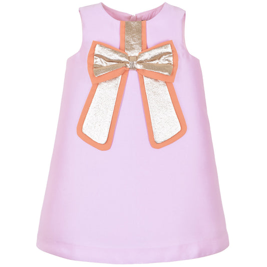 Girl's Guilded Bow Shift Dress in Sugared Almond