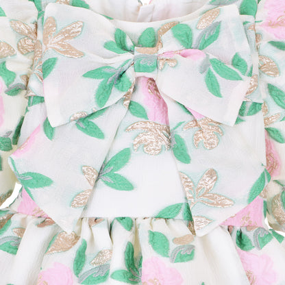 Girl's Puff Sleeve Bodice Dress in Spring Green