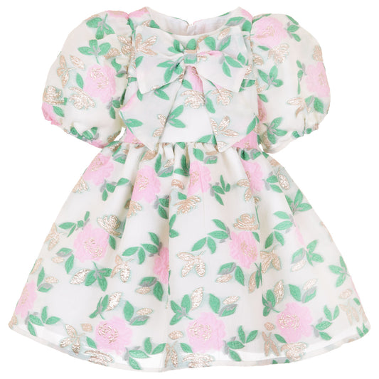 Girl's Puff Sleeve Bodice Dress in Spring Green