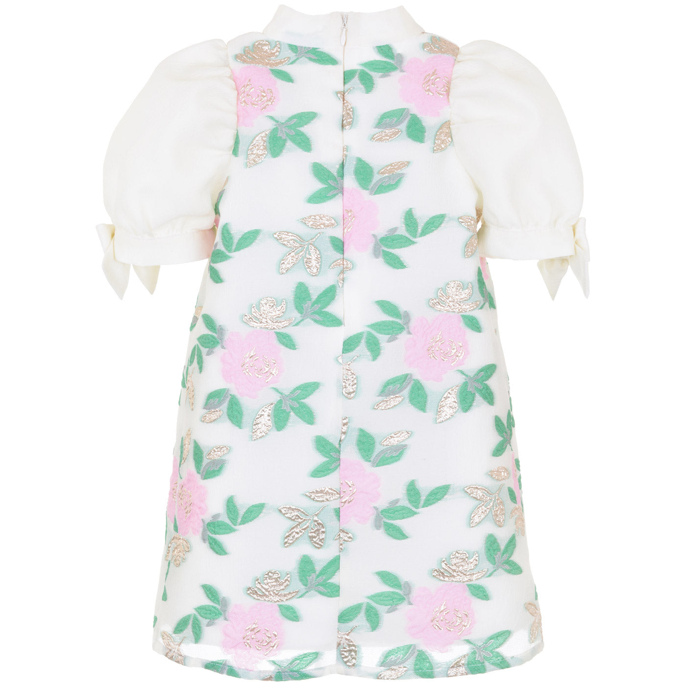Girl's Puff Sleeve Shift Dress in Spring Green and Sugared Almond