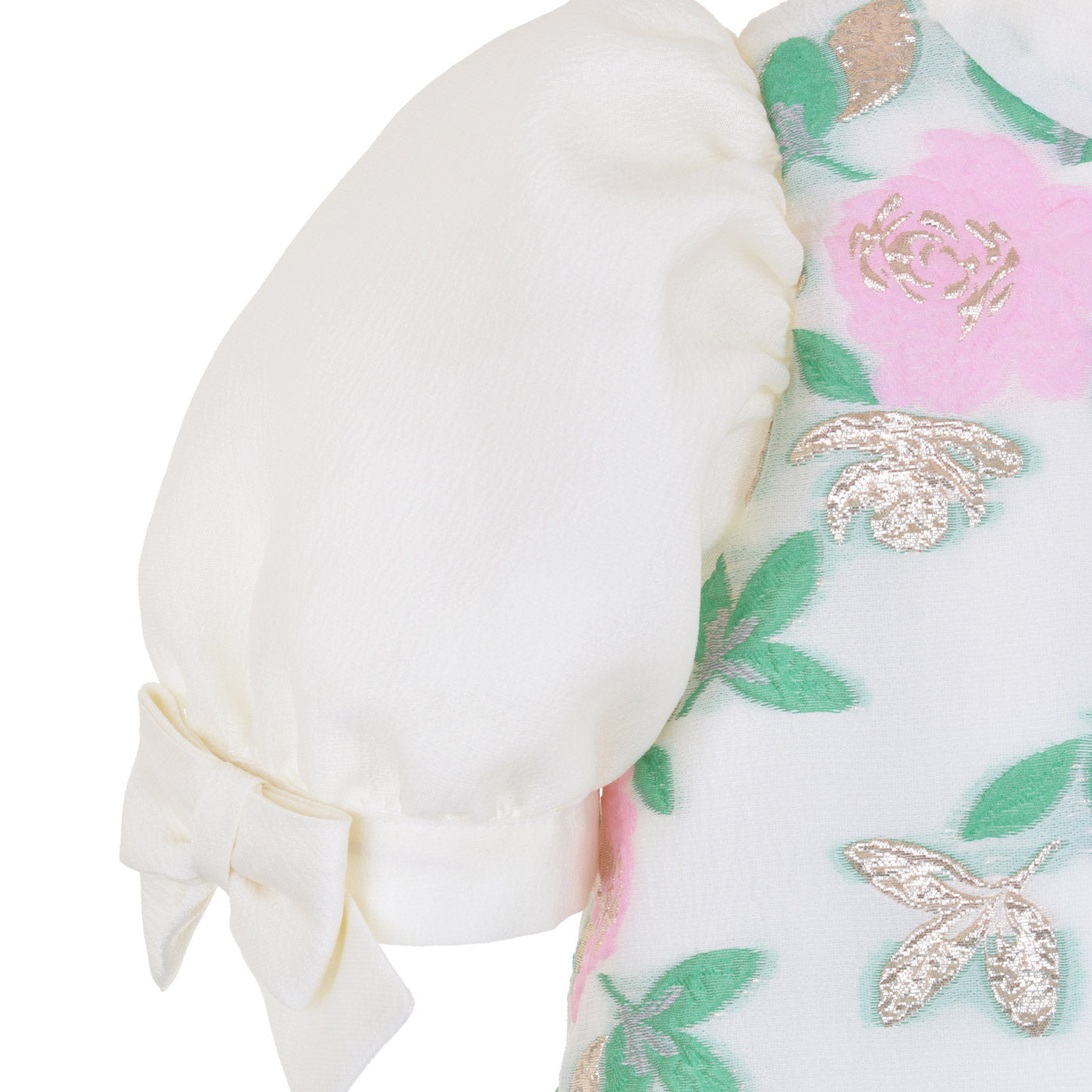Girl's Puff Sleeve Shift Dress in Spring Green and Sugared Almond