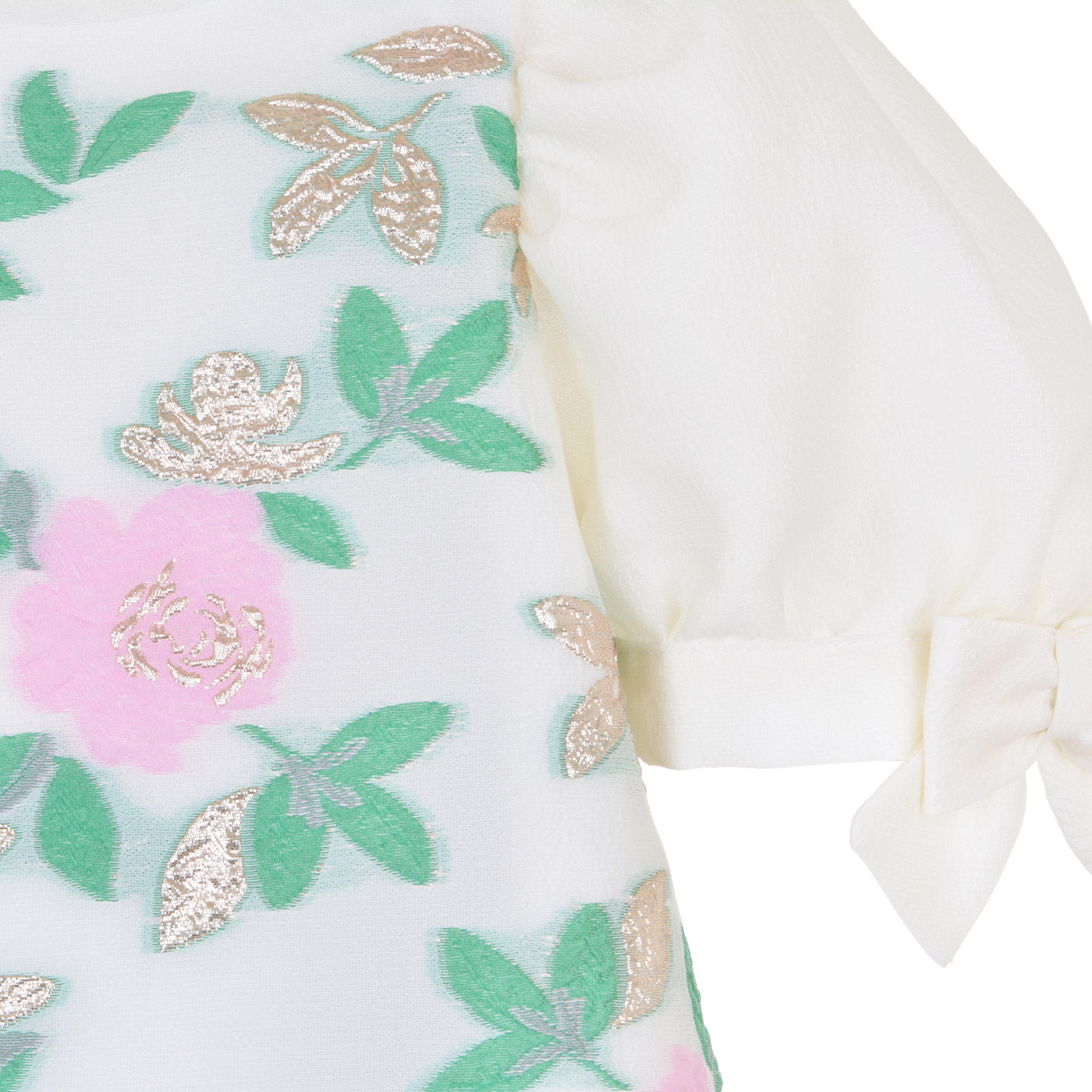 Girl's Puff Sleeve Shift Dress in Spring Green and Sugared Almond