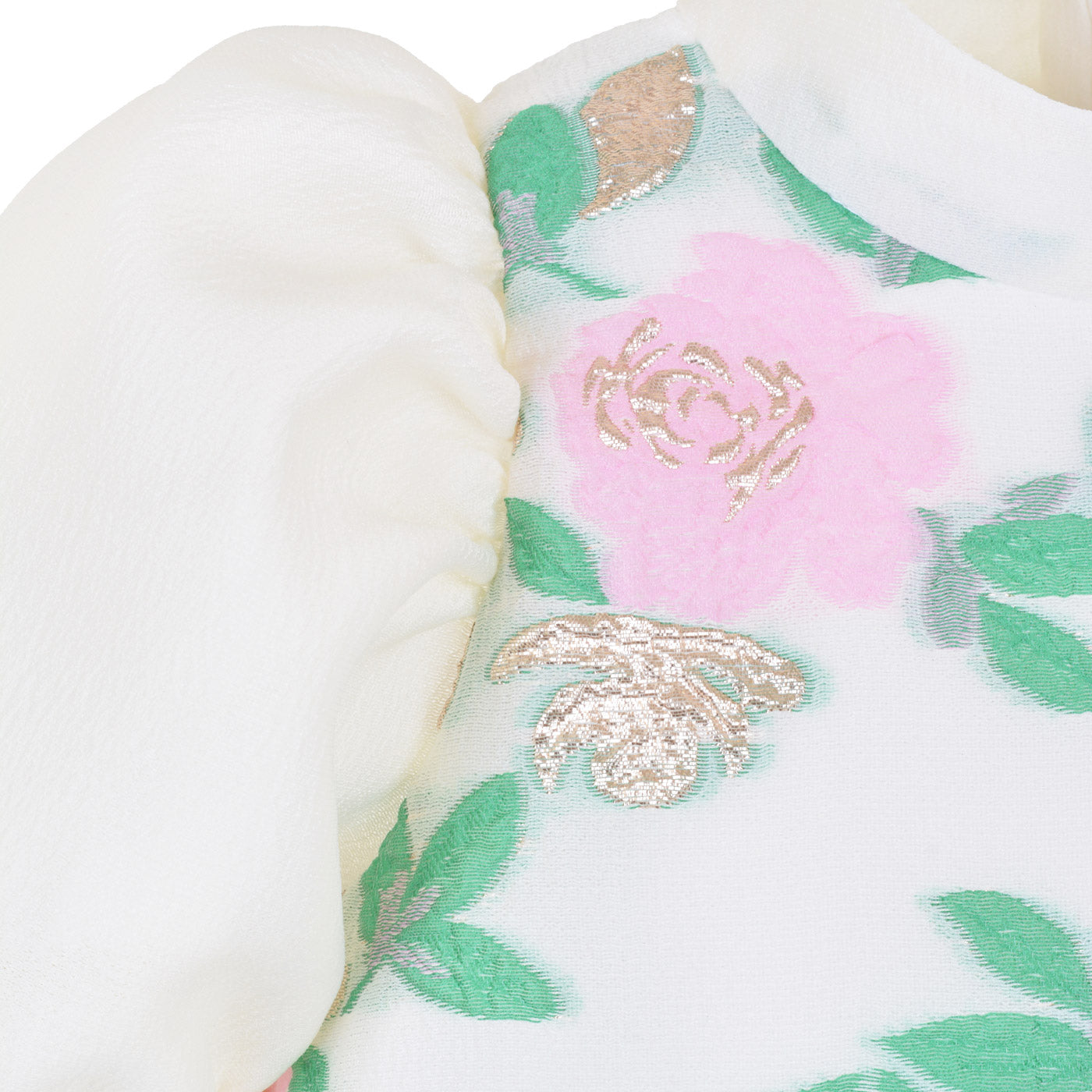 Girl's Puff Sleeve Shift Dress in Spring Green and Sugared Almond