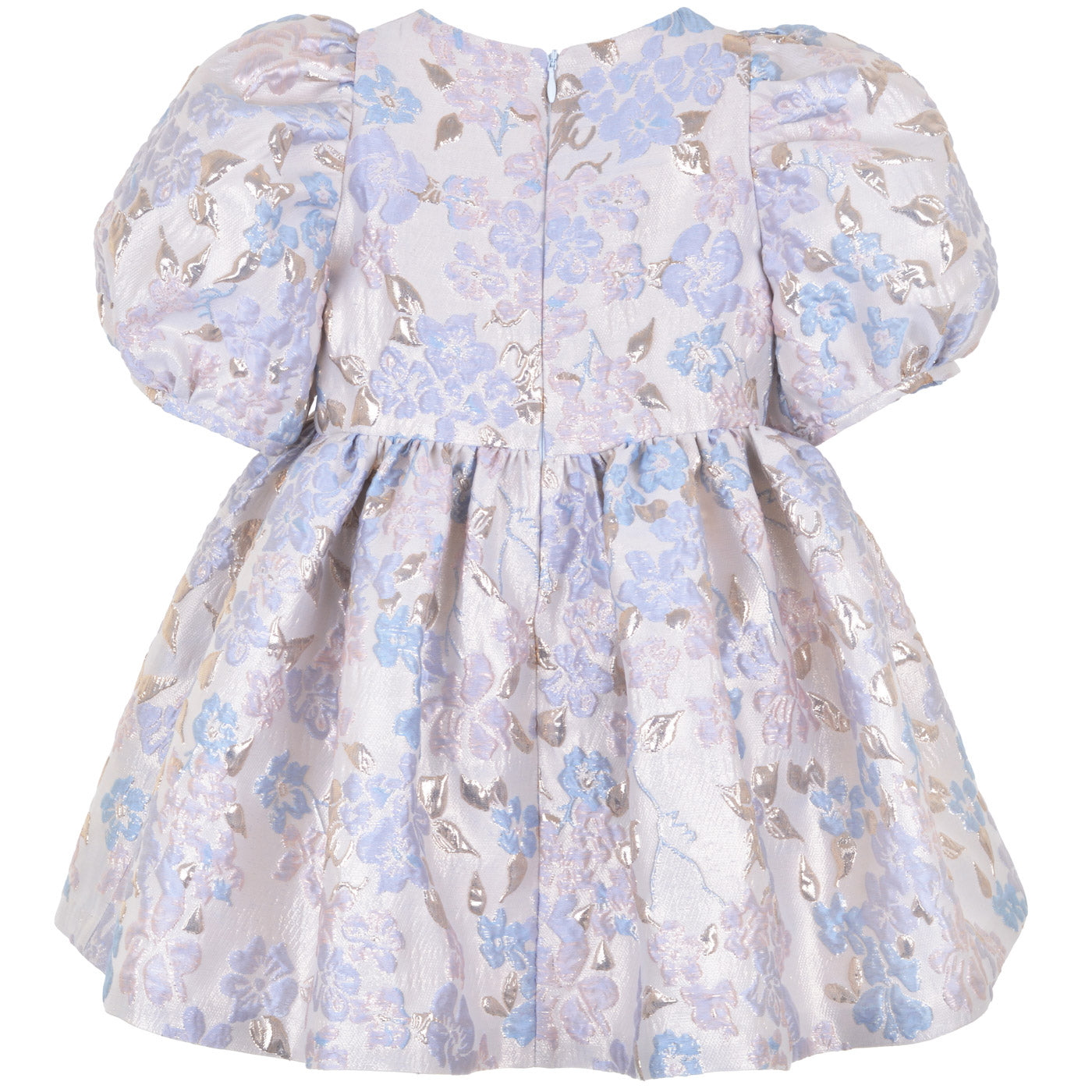 Girl's Puff Sleeve Bodice Dress in Powder Blue and Cream