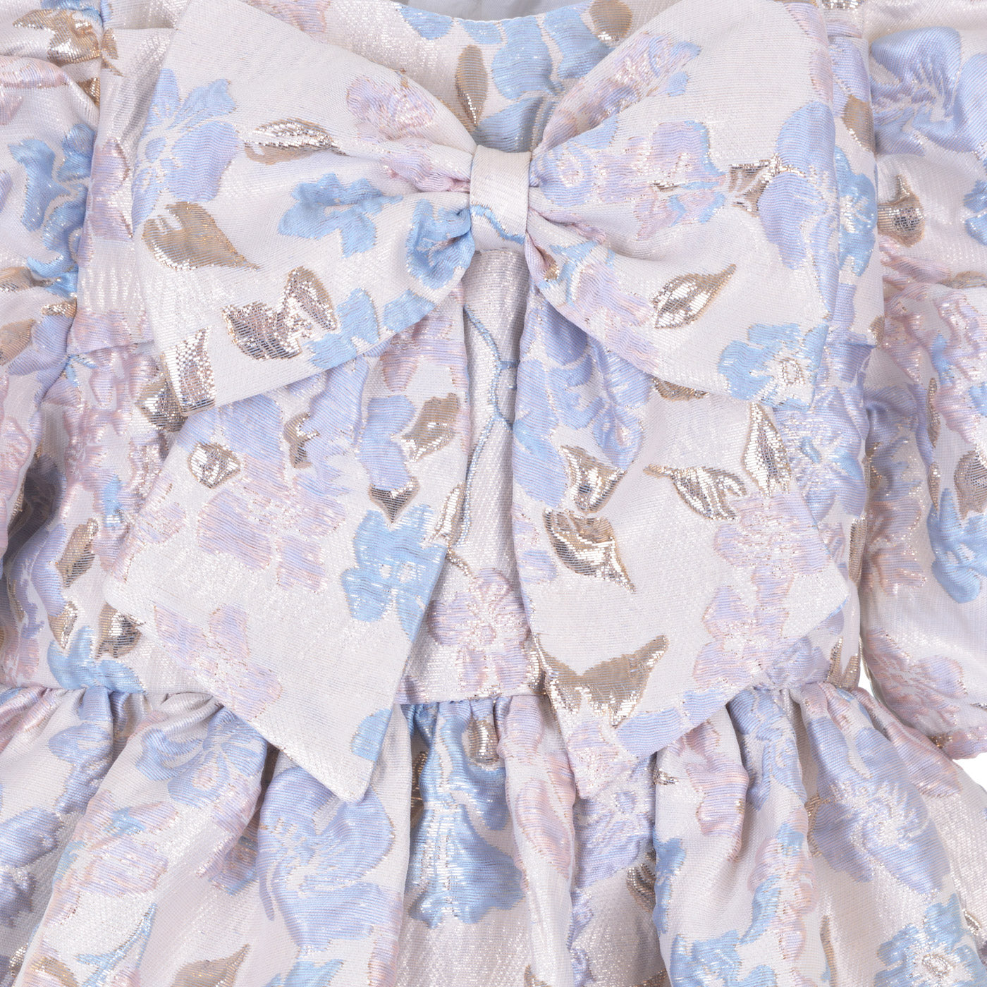 Girl's Puff Sleeve Bodice Dress in Powder Blue and Cream