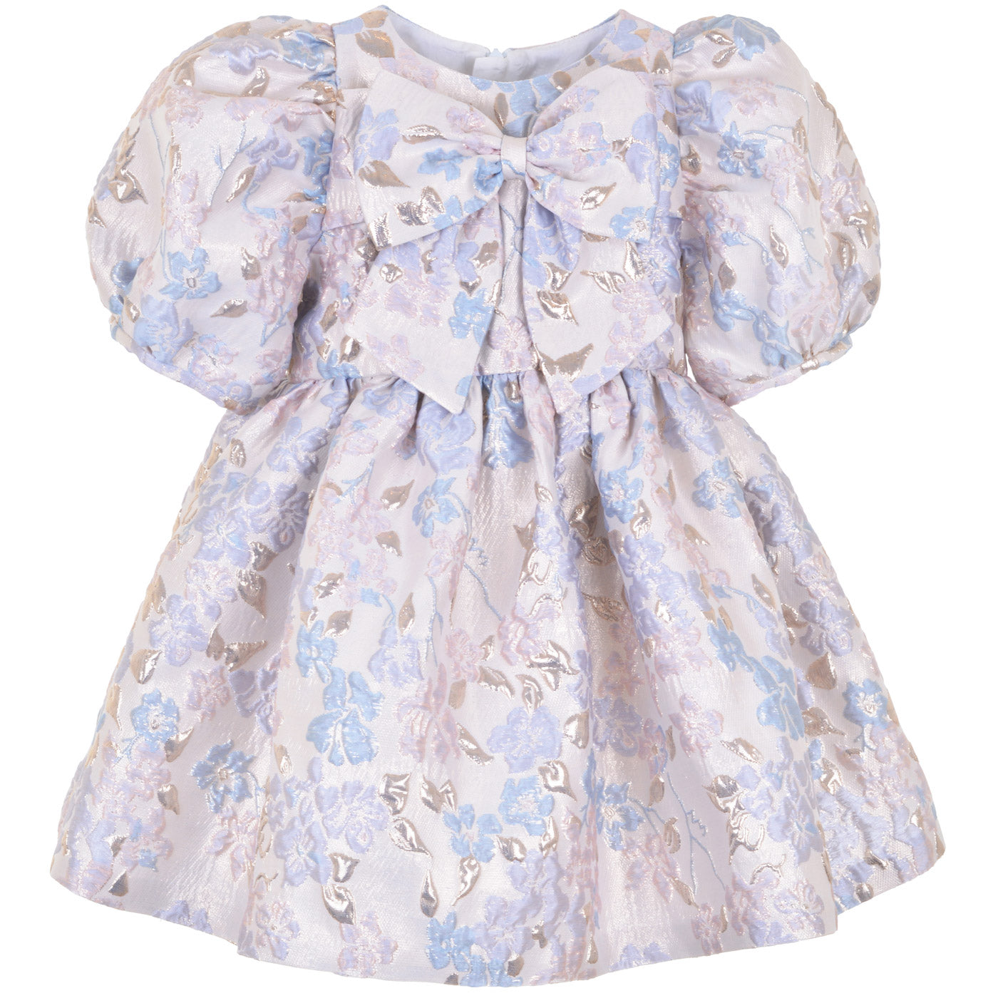 Girl's Puff Sleeve Bodice Dress in Powder Blue and Cream