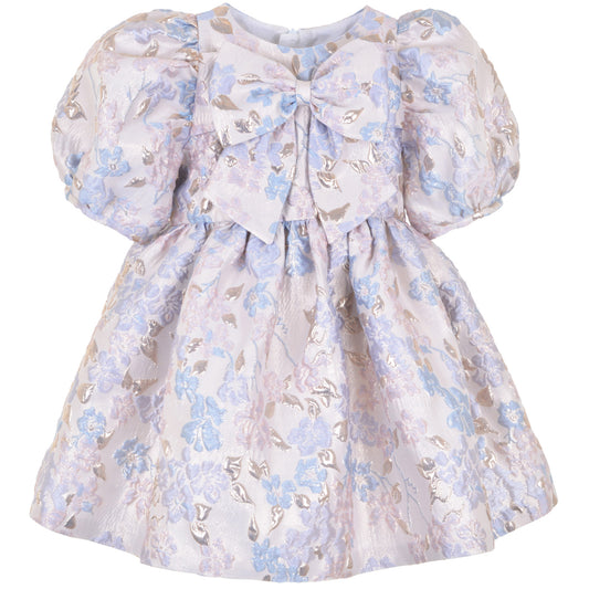 Girl's Puff Sleeve Bodice Dress in Powder Blue and Cream