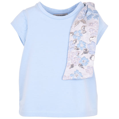 Girl's Jersey T-shirt in Powder Blue and Cream