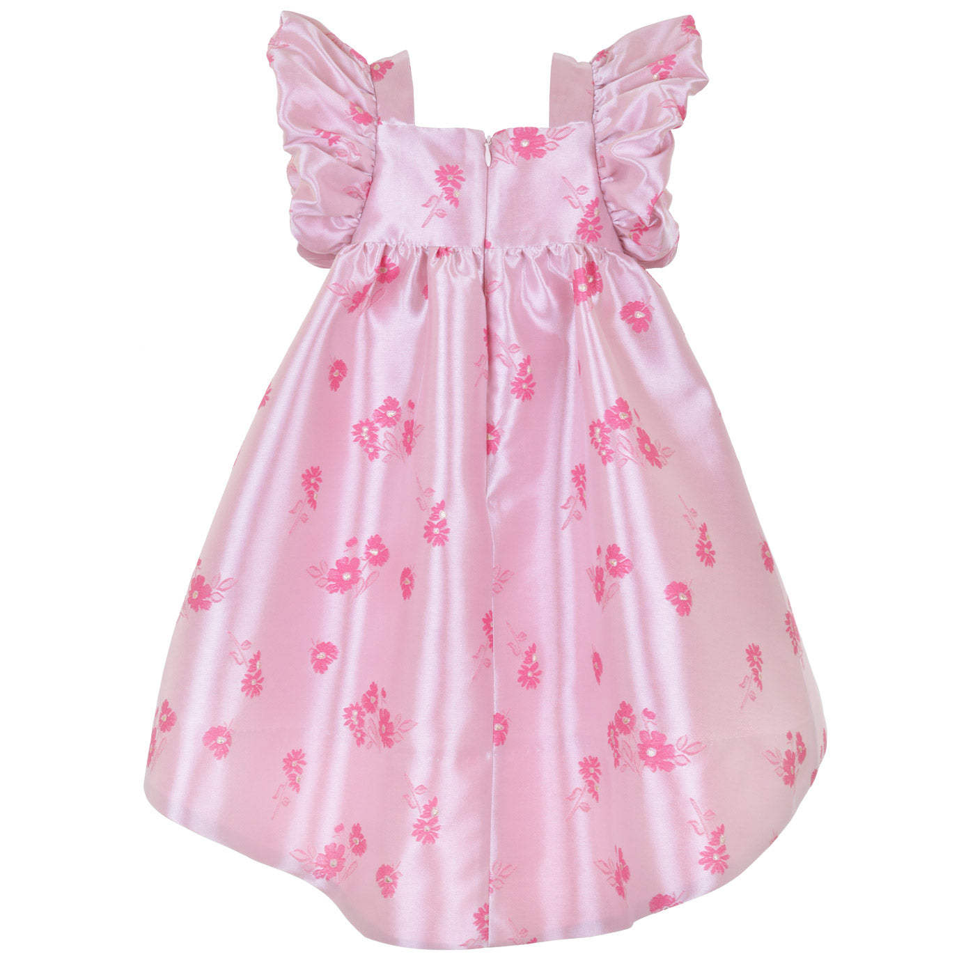 Girl's Twisted Sleeve High Low Dress in Bright Pink and  Rose