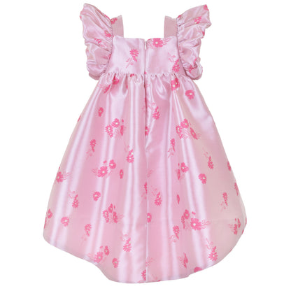 Girl's Twisted Sleeve High Low Dress in Bright Pink and  Rose