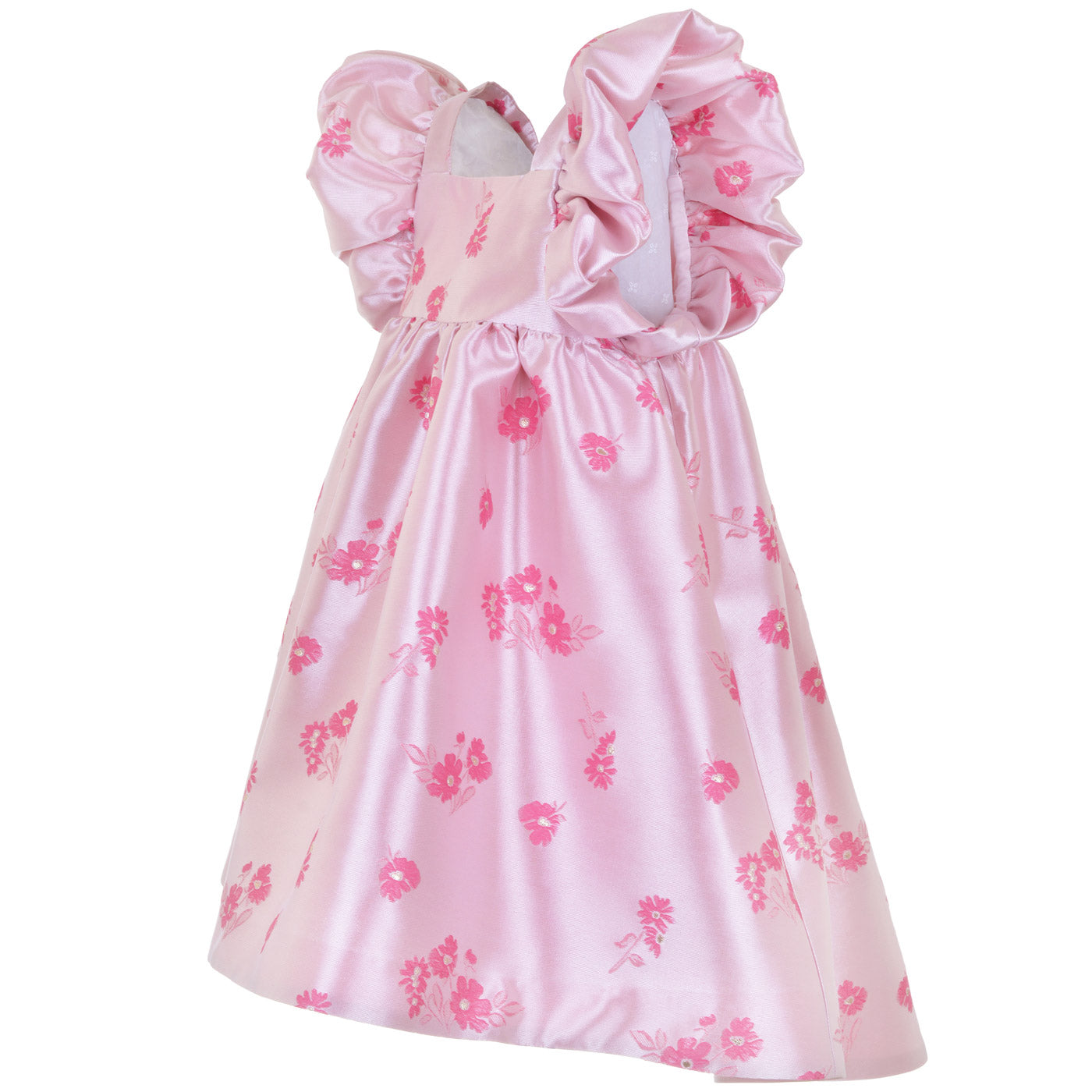 Girl's Twisted Sleeve High Low Dress in Bright Pink and  Rose