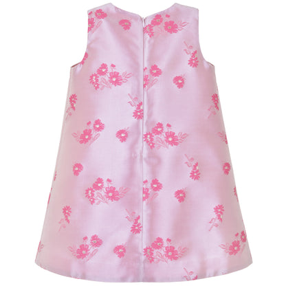 Girl's Guilded Bow Shift Dress in Bright Pink and Rose