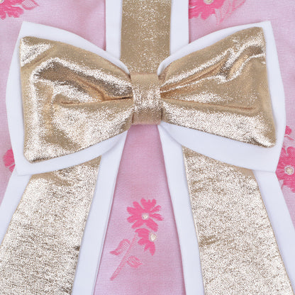 Girl's Guilded Bow Shift Dress in Bright Pink and Rose