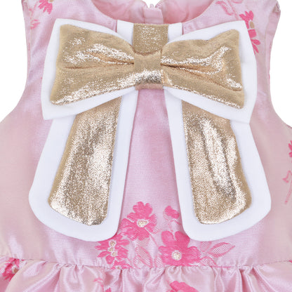 Baby's Guilded Bow Shift Dress & Bloomers in Bright Pink