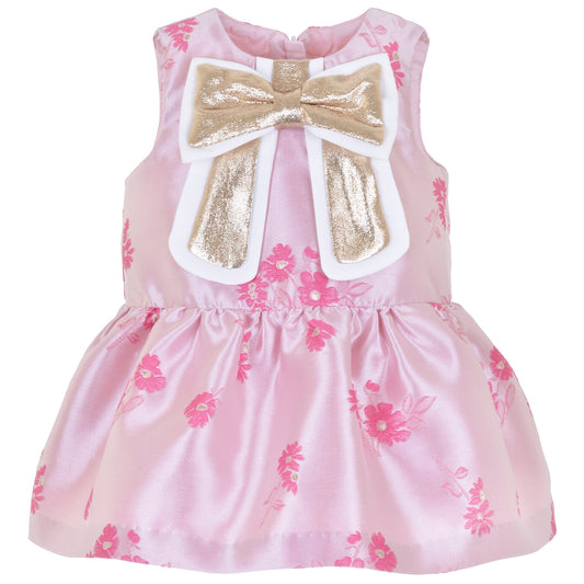 Baby's Guilded Bow Shift Dress & Bloomers in Bright Pink