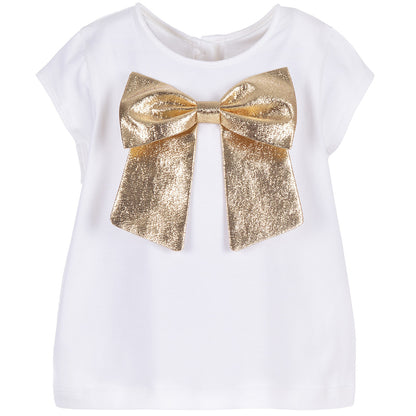 Girl's Bow Jersey T-shirt in Milk White