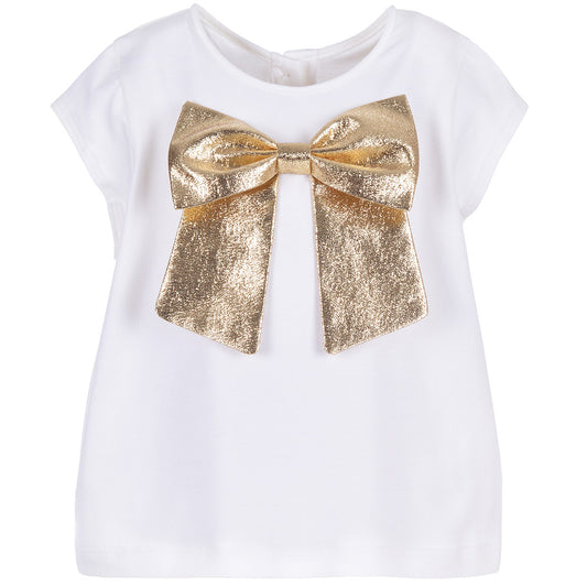 Girl's Bow Jersey T-shirt in Milk White