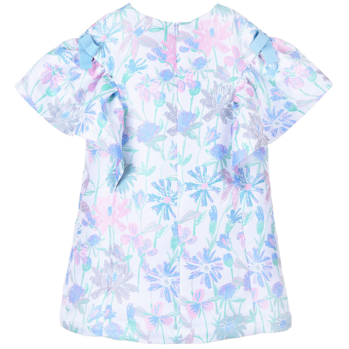 Girl's Ruffle Sleeve Shift Dress in Mint and Cerulean