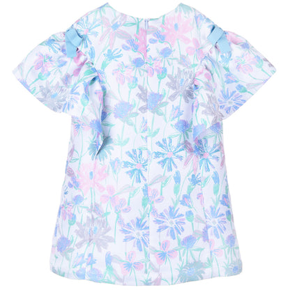 Girl's Ruffle Sleeve Shift Dress in Mint and Cerulean