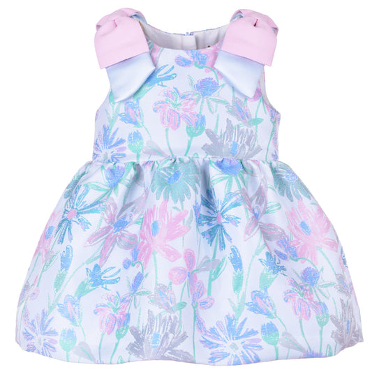 Baby's Shoulder Bow Bodice Dress & Bloomers in Mint and Cerulean