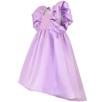 Girl's Twisted Sleeve High Low Dress in Lilac