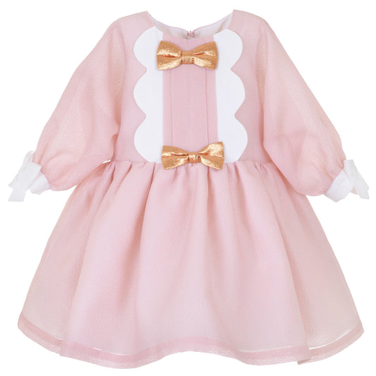 Girl's Scalloped Batwing Dress in Dusty Pink