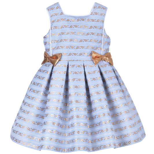 Girl's Pinafore Bodice Dress in Powder Blue and Gold
