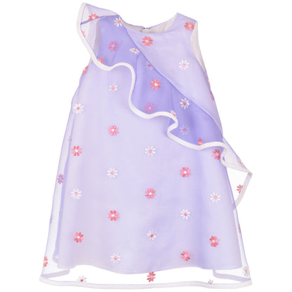 Girl's Ruffle Trapeze Dress in Lavender and White