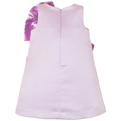 Girl's Giant Bow Shift Dress in Pale Lavender and Lilac
