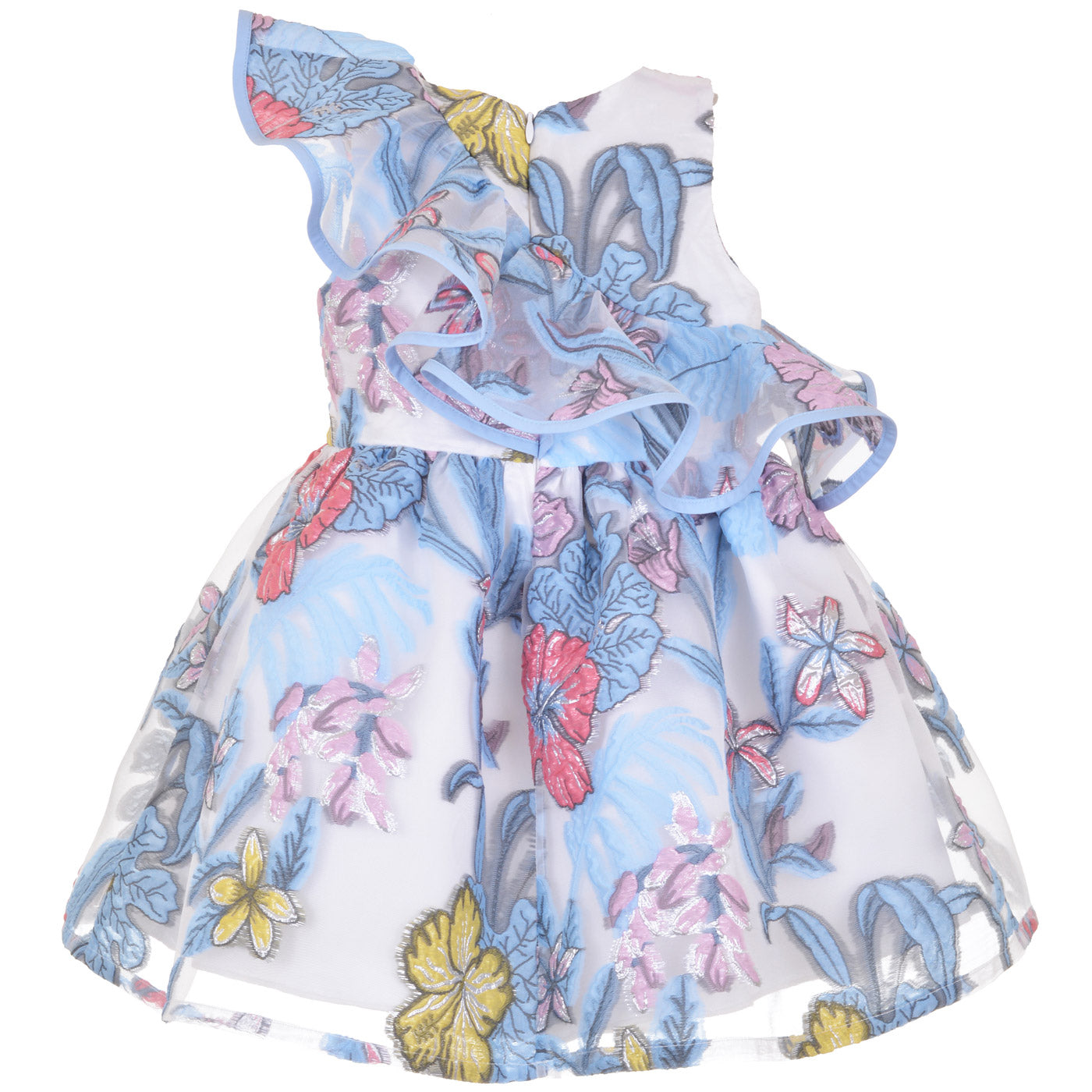 Girl's Diagonal Ruffle Bodice Dress in Powder Blue and Lilac