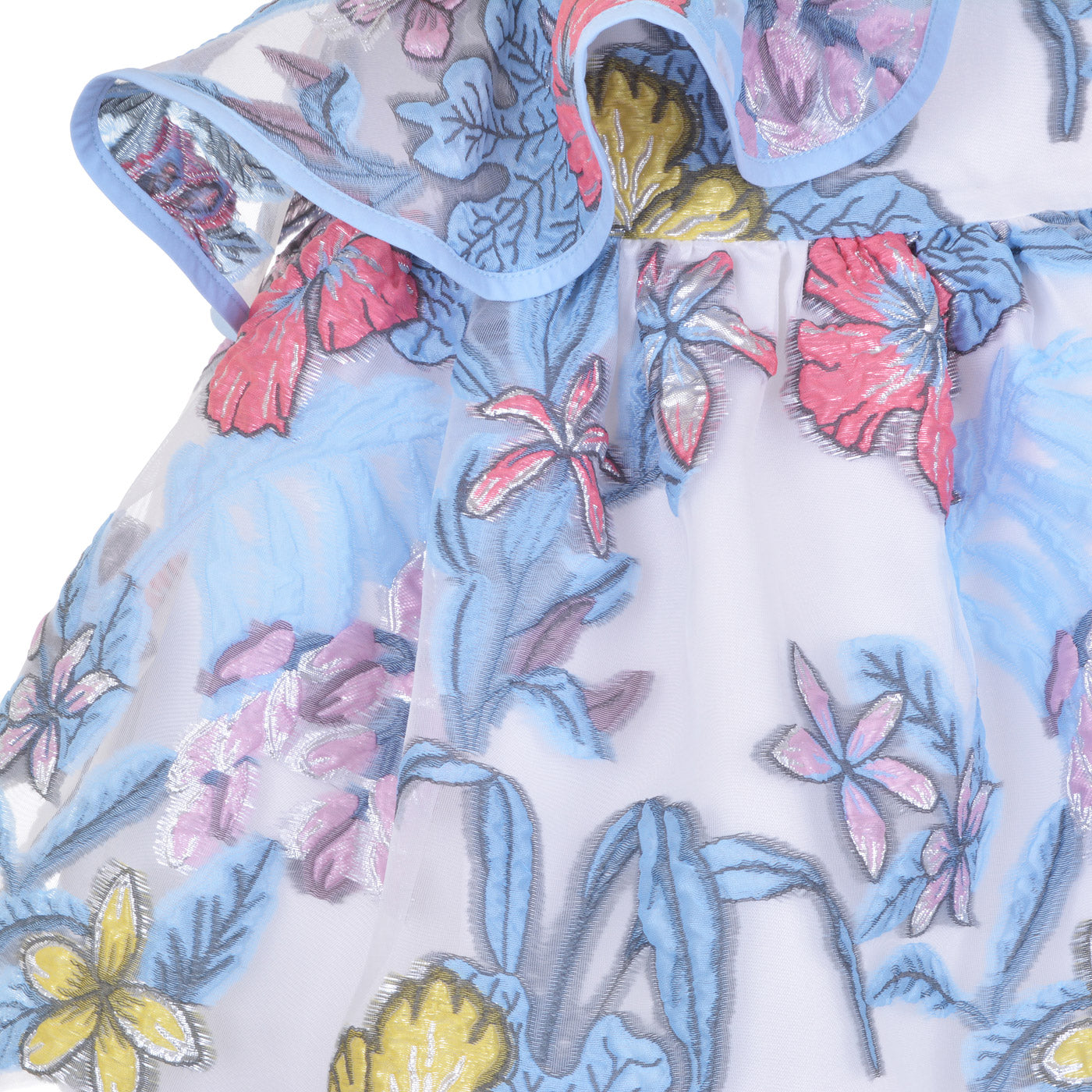 Girl's Diagonal Ruffle Bodice Dress in Powder Blue and Lilac