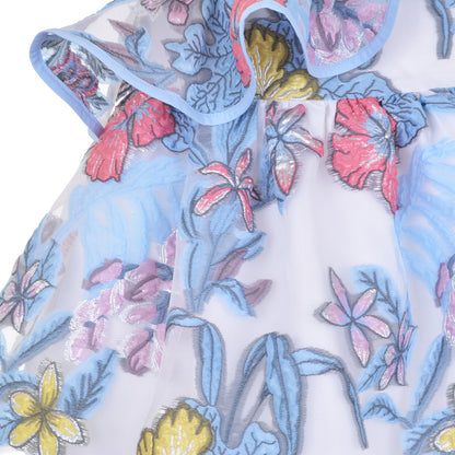 Girl's Diagonal Ruffle Bodice Dress in Powder Blue and Lilac