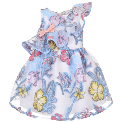 Girl's Diagonal Ruffle Bodice Dress in Powder Blue and Lilac