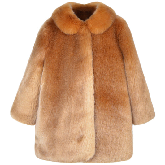 Girl's Faux Fur Coat in Gingerbread