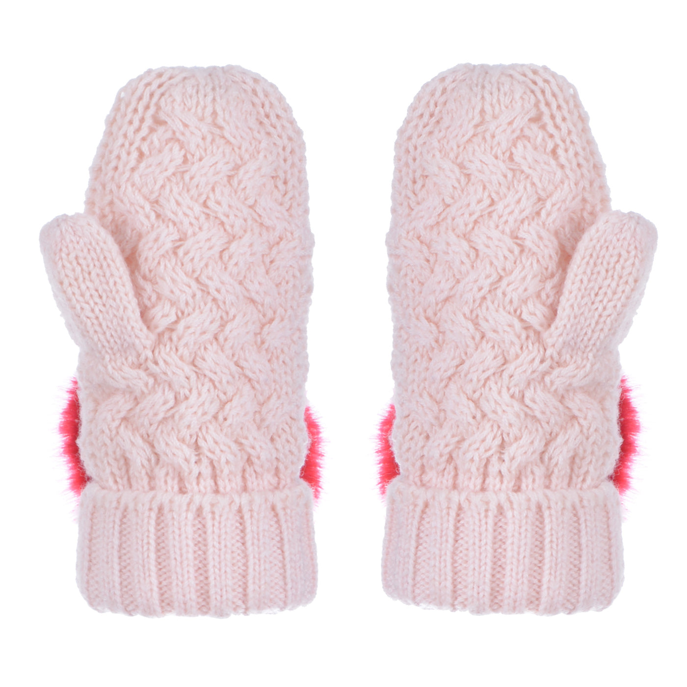 Girl's Chunky Pom Pom Mittens in Blush and Cherry