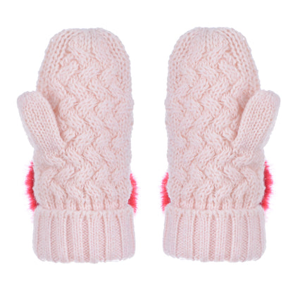 Girl's Chunky Pom Pom Mittens in Blush and Cherry