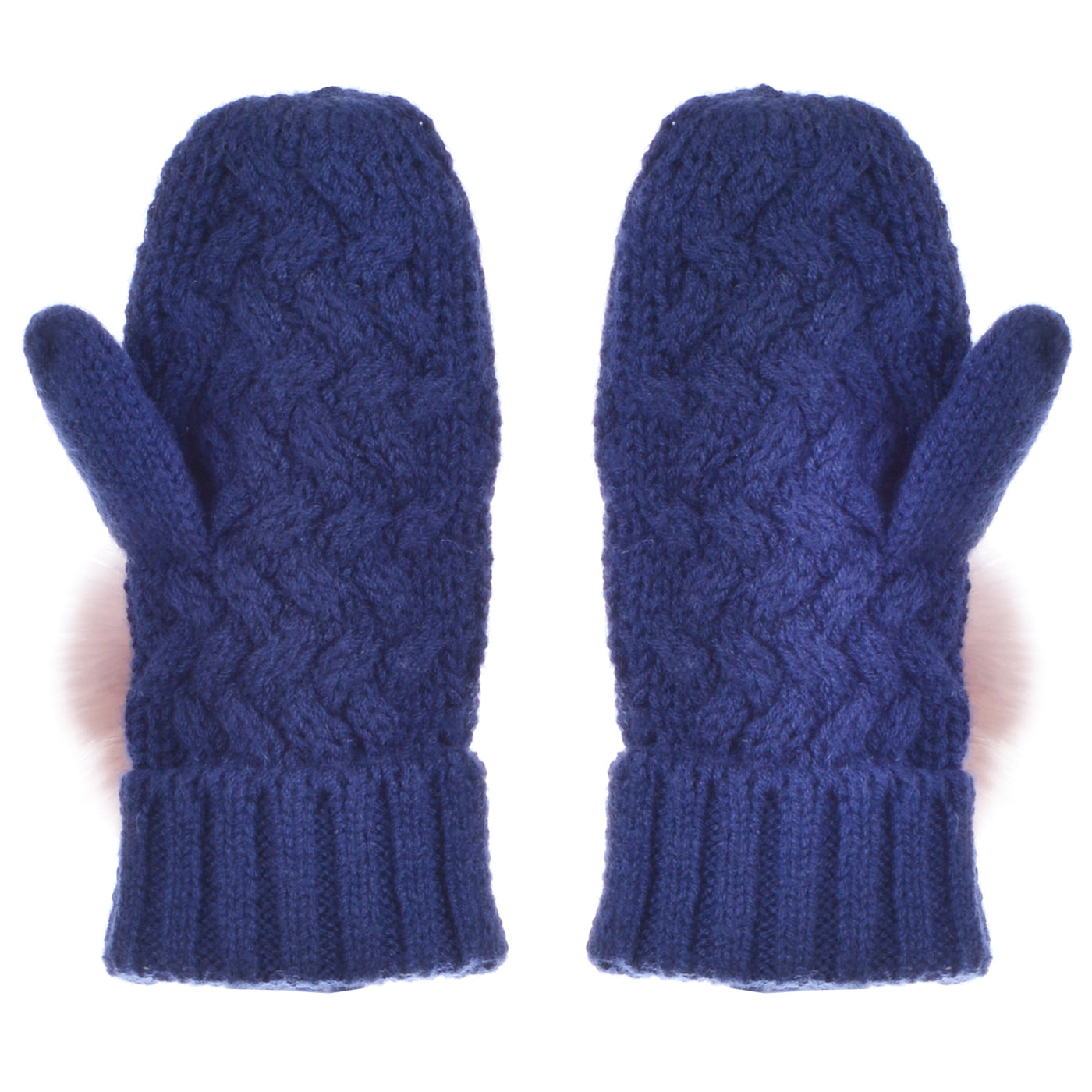 Girl's Chunky Pom Pom Mittens in Navy and Lilac