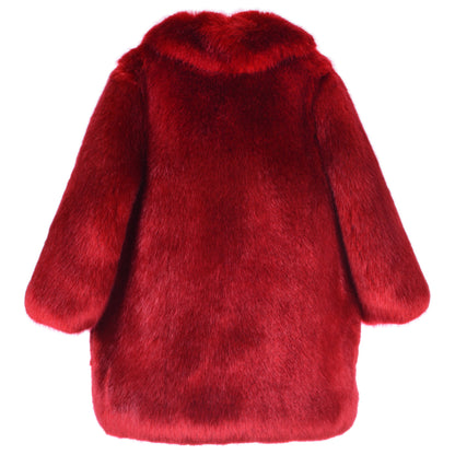 Girl's Faux Fur Coat in Cherry