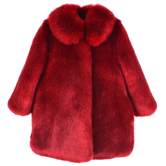 Girl's Faux Fur Coat in Cherry