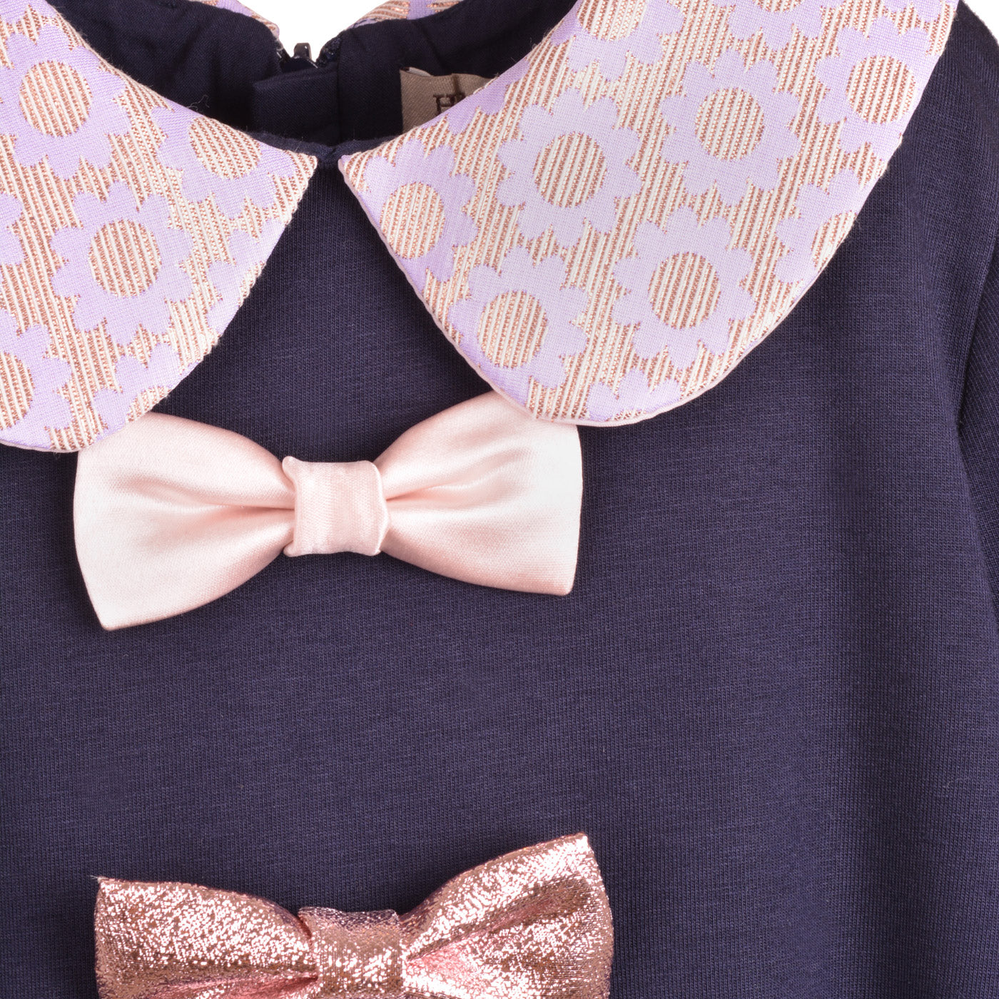 Girl's Bell Sleeved Jersey Dress in Navy and Lilac