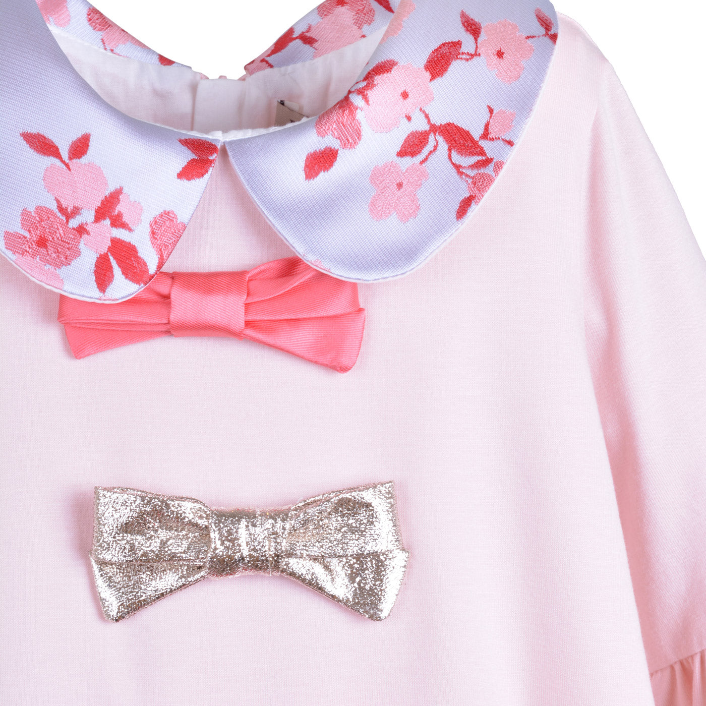 Girl's Bell Sleeved Jersey Dress in Pale Pink and Wallflower