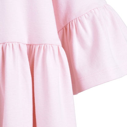 Girl's Bell Sleeved Jersey Dress in Pale Pink and Wallflower