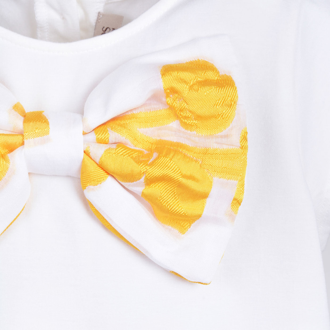 Girl's Bow Jersey T-shirt in Milk and Marigold