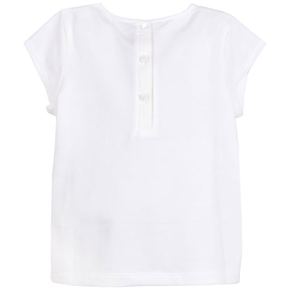 Girl's Bow Jersey T-shirt in Milk and Marigold