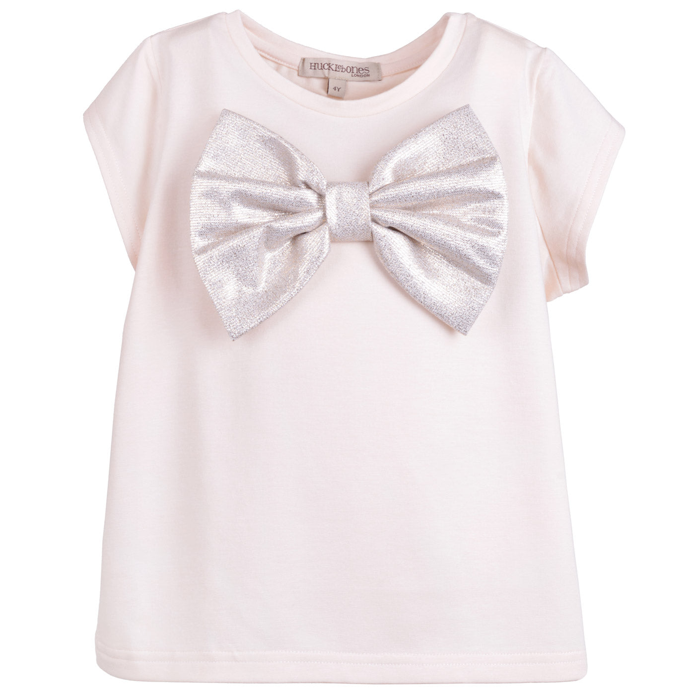 Girl's Bow Jersey T-shirt in Blush and White Gold