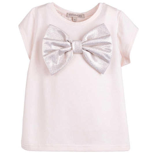 Girl's Bow Jersey T-shirt in Blush and White Gold