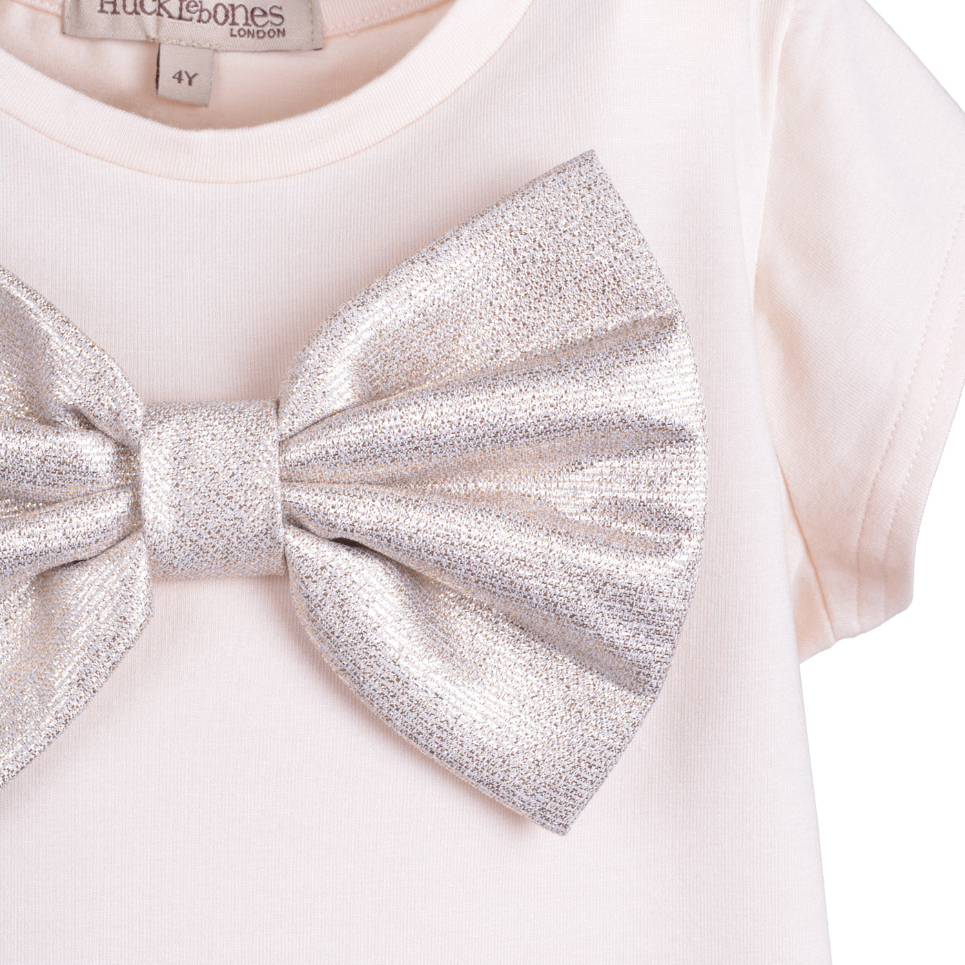 Girl's Bow Jersey T-shirt in Blush and White Gold