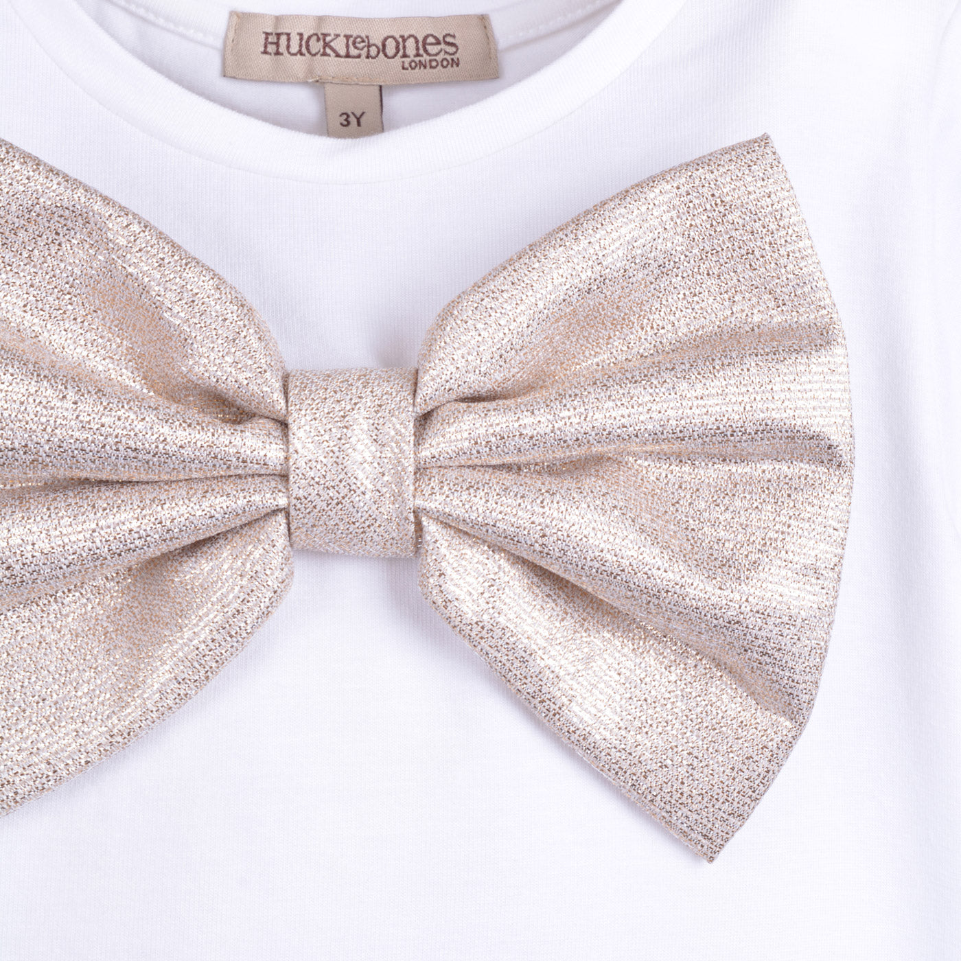 Girl's Bow Jersey T-shirt in White and White Gold