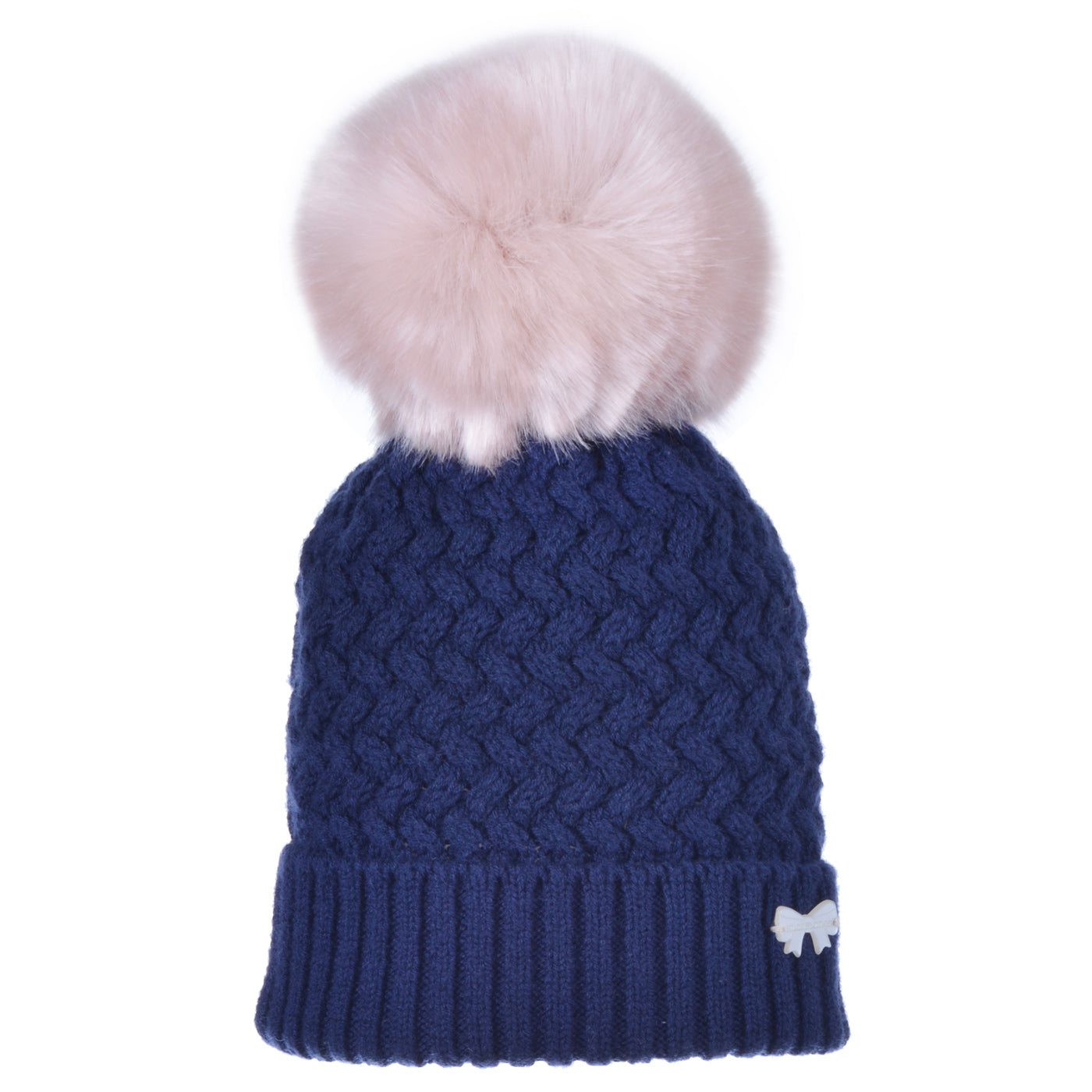 Baby's Chunky Pom Pom Hat in Navy and Lilac