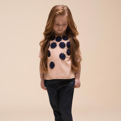 Girl's Daisy Blouse in Blush and Navy